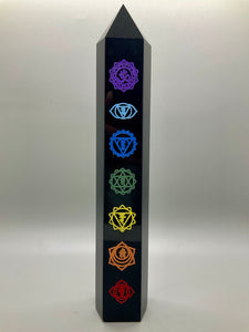 Black Obsidian Tower with Seven Chakra Engravings