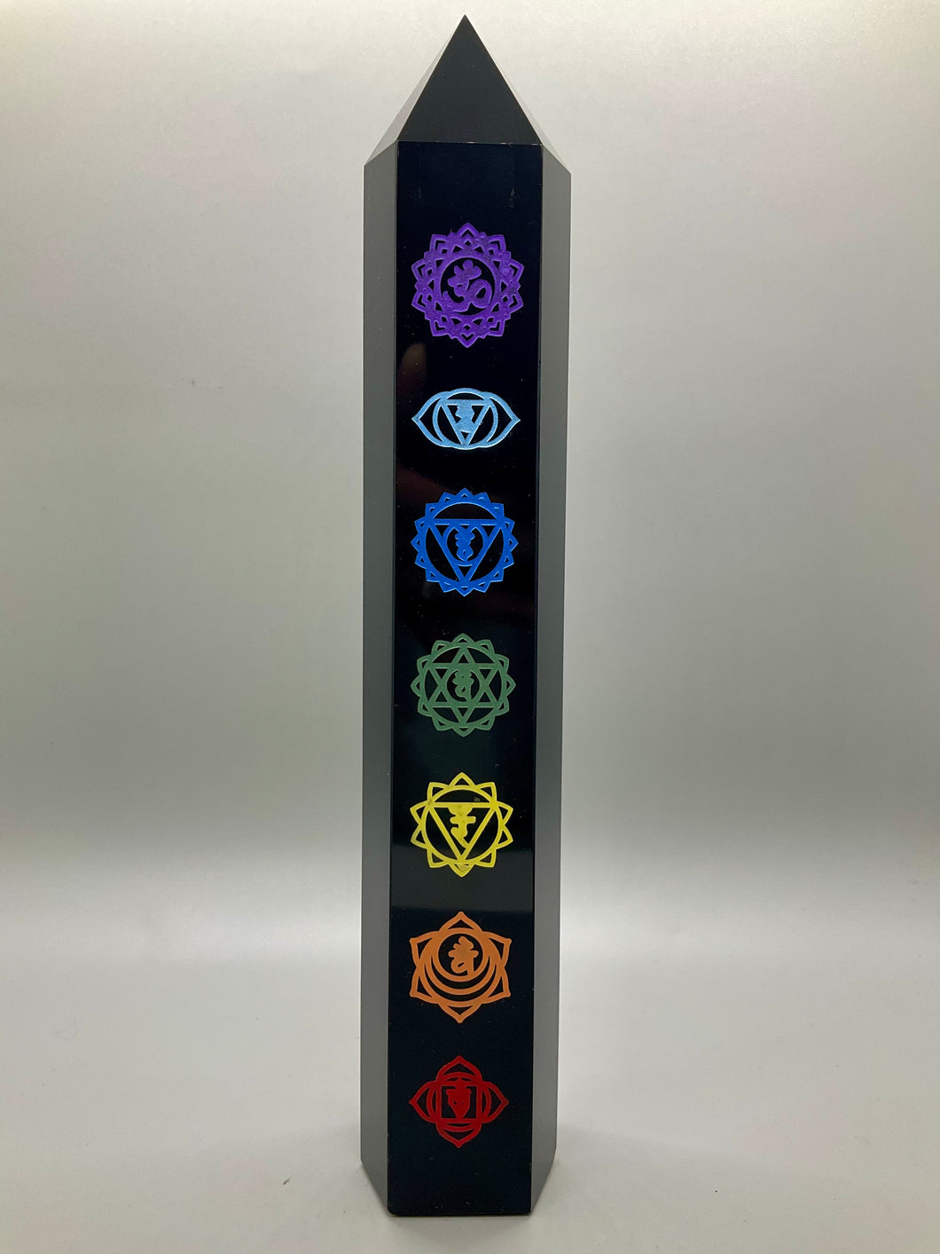 Black Obsidian Tower with Seven Chakra Engravings