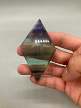Load image into Gallery viewer, Rainbow Fluorite Diamond Carving with Stand

